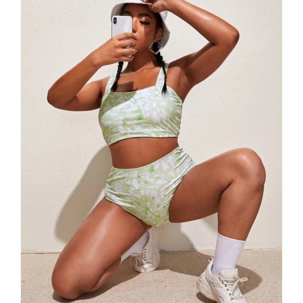 Shein Plus green Tie Dye High Waisted Bikini Swimsuit- size 4XL